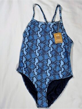Women’s Blue Snake Print One-Piece Swimsuit